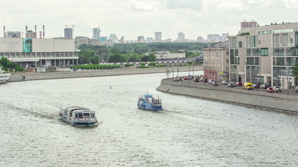 Wall Mural - Moscow River. River cruise ships on the Moscow river winter timelapse