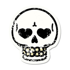 traditional distressed sticker tattoo of a skull