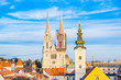 Croatia, Zagreb, skyline of city center and cathedral from Upper Town