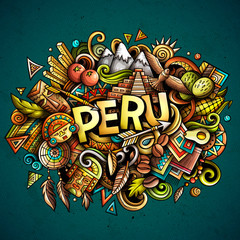 Sticker - Peru hand drawn cartoon doodles illustration. Funny design.