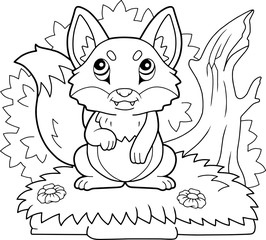 Wall Mural - cartoon little cute fox, coloring book, funny illustration