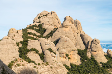 View of rock formations on the top of the Mountain of Montserrat