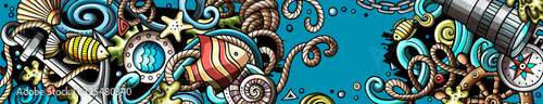 Fotografía Nautical hand drawn doodle banner. Cartoon detailed flyer.