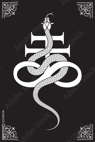 Cuadros en Lienzo Serpent over the Leviathan Cross alchemical symbol of sulphur line art and dot work