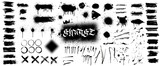 Fototapeta Młodzieżowe - Extensive collection of black paint, great elaboration, spray graffiti stencil template ink brush strokes, brushes, lines. Paint splats blotches. Ink splashes stencil, Isolated vector set, grunge 