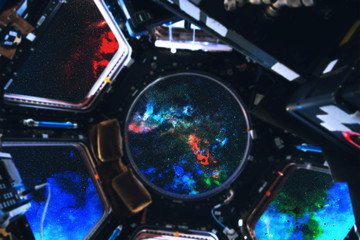 Wall Mural - view from space station illuminator. deep space journey. elements of this image were furnished by na
