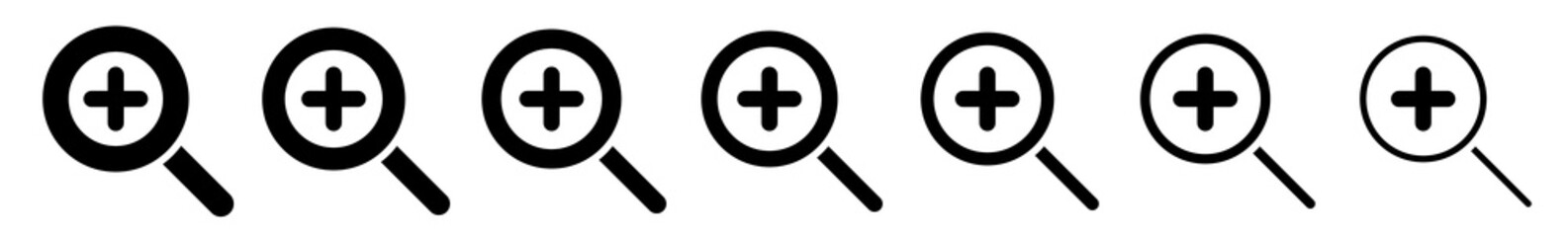 Wall Mural - magnifying glass plus icon black | magnifier illustration | zoom symbol | loupe logo | view search m