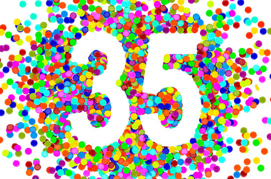 35 from colored confetti. 3D rendering