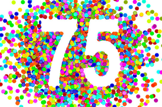 75 from colored confetti. 3D rendering