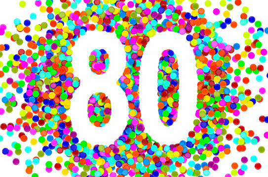 80 from colored confetti. 3D rendering