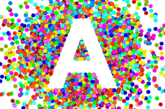 Confetti font, letter A from colored confetti. 3D rendering