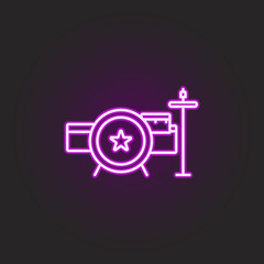 Poster - rock drum set star neon style icon. Simple thin line, outline vector of rock and roll icons for ui and ux, website or mobile application