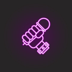 Poster - rock, hand, microphone, bracelet neon style icon. Simple thin line, outline vector of rock and roll icons for ui and ux, website or mobile application