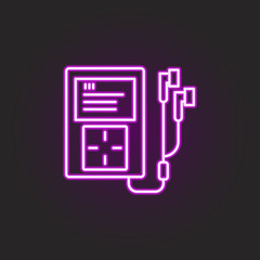 Poster - rock, player, headphones neon style icon. Simple thin line, outline vector of rock and roll icons for ui and ux, website or mobile application