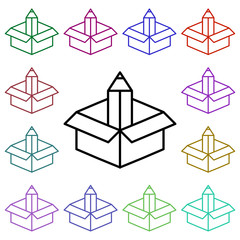 Poster - Box and pencil multi color style icon. Simple thin line, outline vector of education icons for ui and ux, website or mobile application