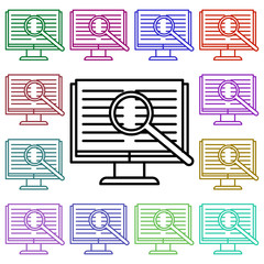 Poster - Magnifier and the book in monitor multi color style icon. Simple thin line, outline vector of education icons for ui and ux, website or mobile application