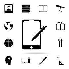 Poster - tablet with stylus icon. Universal set of university life for website design and development, app development