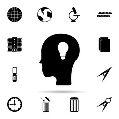 Poster - idea in the head icon. Universal set of university life for website design and development, app development