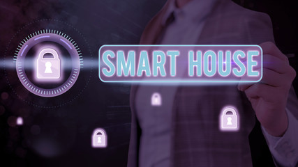 Poster - word writing text smart house. business photo showcasing homes that have electronic devices and cont