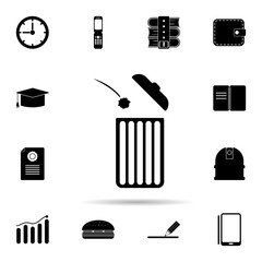 Poster - throw garbage in the trash can icon. Universal set of university life for website design and development, app development