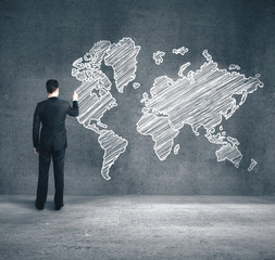 Poster - Businessman drawing world map