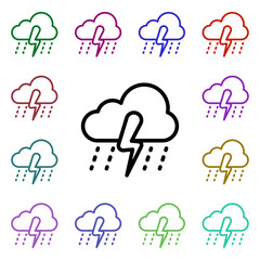 Poster - Cloudy rainy storm sign multi color style icon. Simple thin line, outline vector of weather icons for ui and ux, website or mobile application
