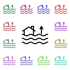 Poster - Flood sign multi color style icon. Simple thin line, outline vector of weather icons for ui and ux, website or mobile application