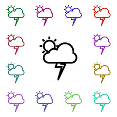 Poster - Cloudy sun storm sign multi color style icon. Simple thin line, outline vector of weather icons for ui and ux, website or mobile application