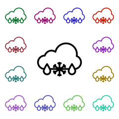 Poster - Wet snow sign multi color style icon. Simple thin line, outline vector of weather icons for ui and ux, website or mobile application