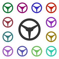 Poster - Steering wheel multi color style icon. Simple glyph, flat vector of web icons for ui and ux, website or mobile application