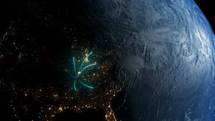 Poster - planet earth, with holographic elements of communication media, maps and textures provided nasa