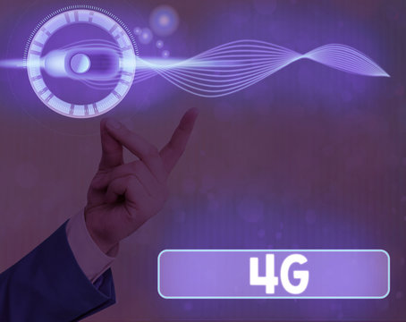 Word writing text 4G. Business photo showcasing Mobile communication standard Wireless internet access at a higher speed