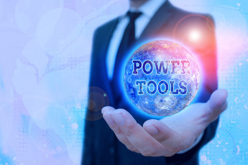 Poster - Conceptual hand writing showing Power Tools. Concept meaning tool that is actuated by additional power source and mechanism
