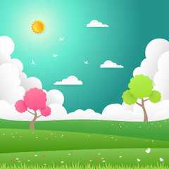 Spring background. Nature landscape in flat design