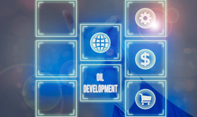 Poster - Conceptual hand writing showing Oil Development. Concept meaning act or process of exploring an area on land or sea for oil
