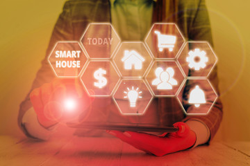 Poster - text sign showing smart house. business photo showcasing homes that have electronic devices and cont