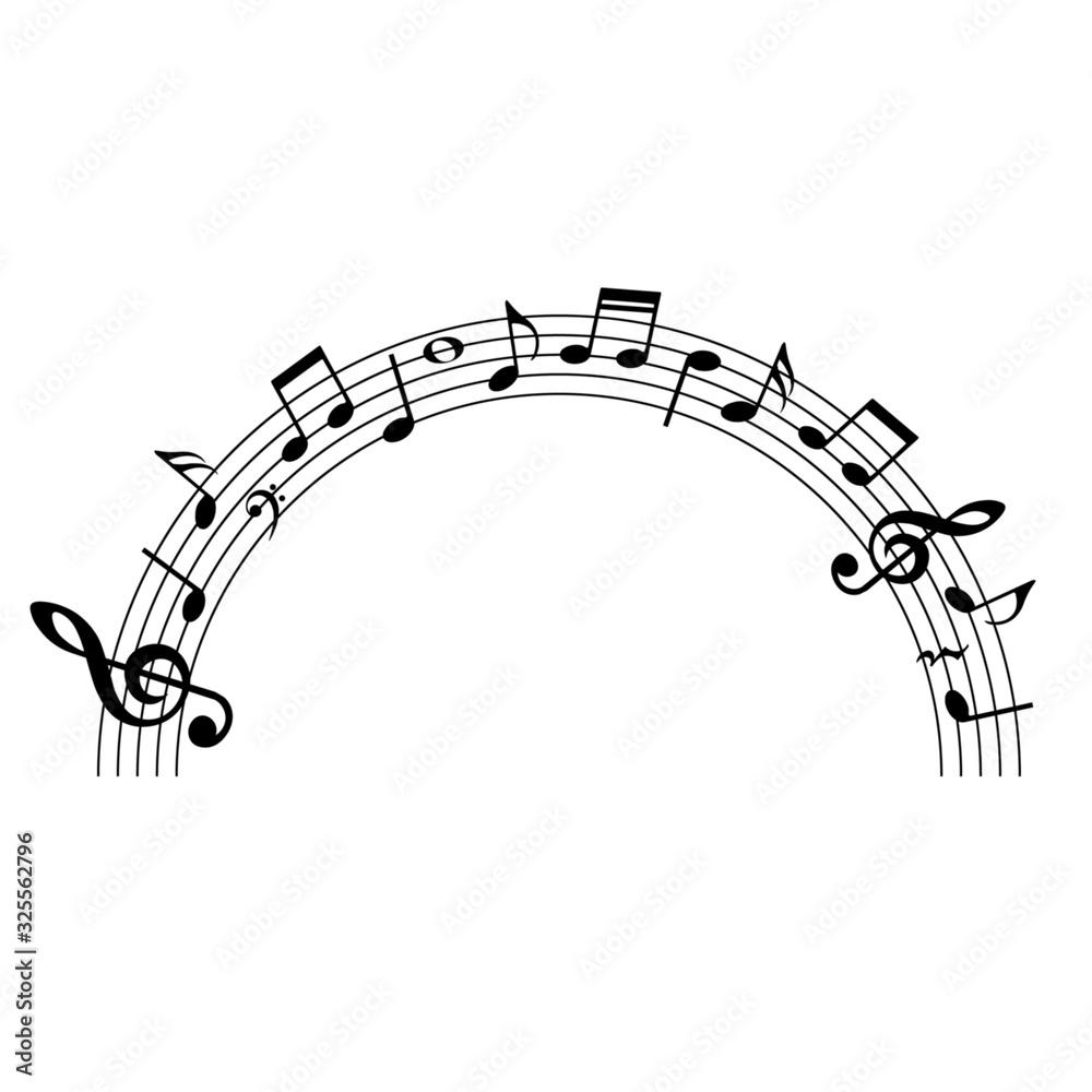 Music notes rainbow, half of circle with music notes, vector ...