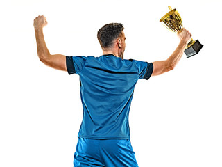 young soccer player man isolated white background standing