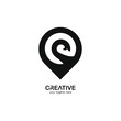 abstract logo with location icon design and elephant trunk illustration combined into a unique and simple symbol. black texture. modern 