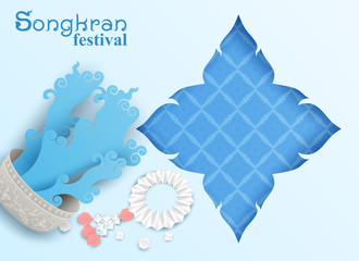 Wall Mural - Songkran thailand festival. Design with garland origami and water Kanok thai art ,paper art style .vector.