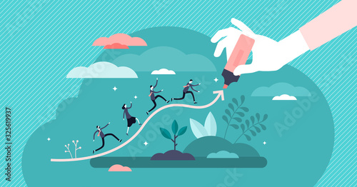 Fotomural Chart line concept, flat tiny businessman persons vector illustration