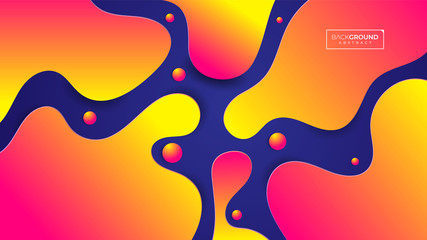 Wall Mural - Wallpaper Gradient Geometric Background Abstract. Liquid Shape Fluid Design. Web Design Futuristic Banner Template Media Post Sale. Colorful motion Dark Blue Orange Yellow Pink. Vector eps10