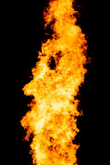 Yellow red and orange fire flames blazing fiery burning isolated on a black background