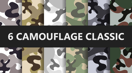 Set of 6 pack Camouflage patterns background Illustration Vector