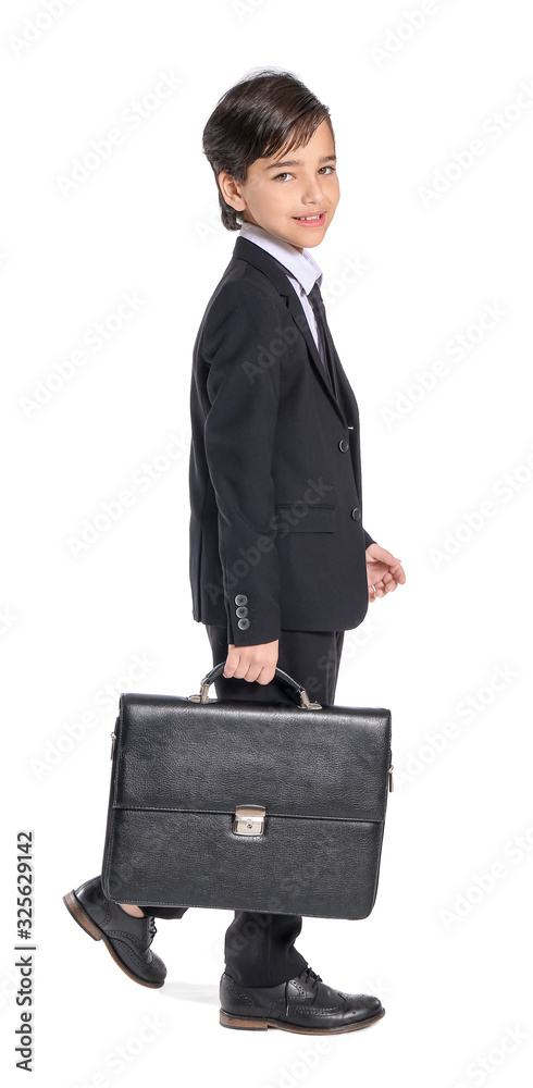 Little businessman on white background