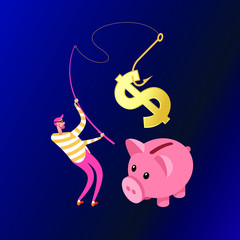 Poster - Hacker attack and web security vector concept, phishing scam. Netwrok and internet security. Anti virus, spyware, malware. 3d isometric vector illustration.