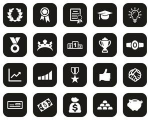 Poster - Success & Achievement Icons White On Black Flat Design Set Big