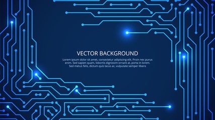 Fototapete - Circuit board. Digital technology blue background. innovation, board industry grid or internet concept. Motherboard artificial intelligence vector backdrop. Motherboard circuit, science illustration