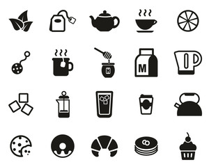 Canvas Print - Tea Or Hot Beverage Icons Black & White Set Big