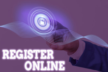 Poster - Writing note showing Register Online. Business concept for System for subscribing or registering via the Internet